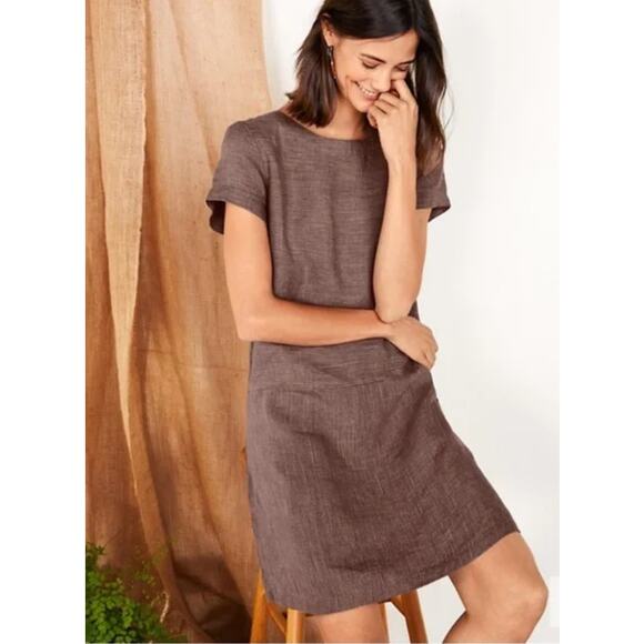 Garnet Hill Dress Women’s 10 Linen Drop-Waist Purple Stripe Summercore Breezy - Picture 1 of 11